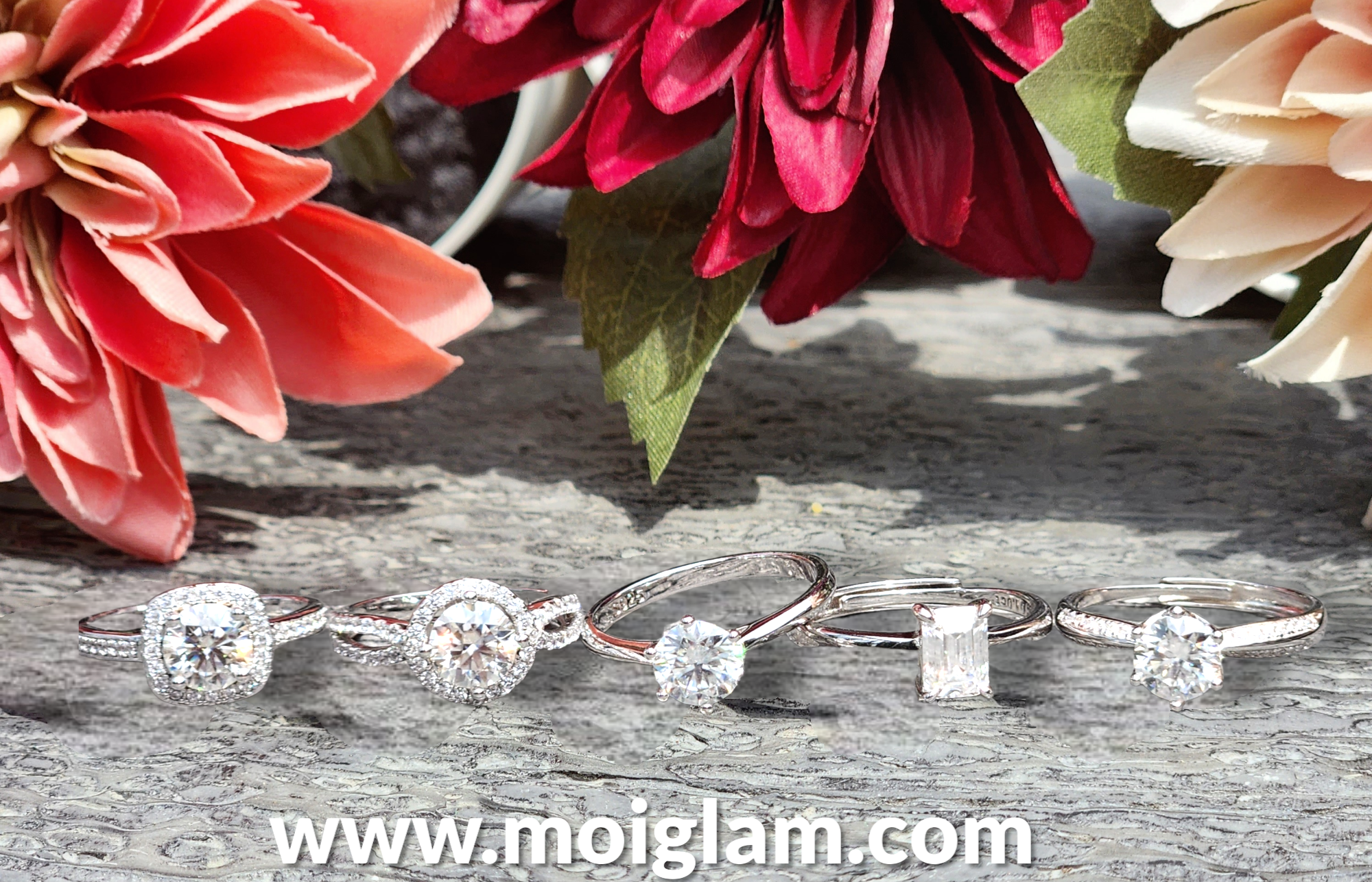 Engagement rings in floral setting